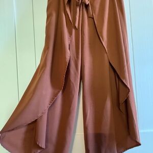 Chic brown Wide-Leg Wrap Flow pants